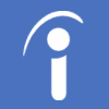 A white icon of an information symbol on a blue background.