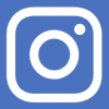 A blue and white icon of an instagram logo.